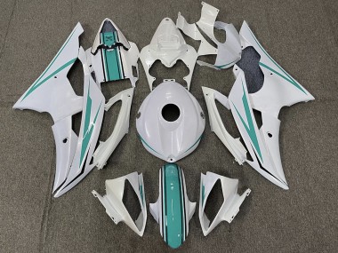 Gloss White and Teal 2008-2016 R6 Motorcycle Fairings