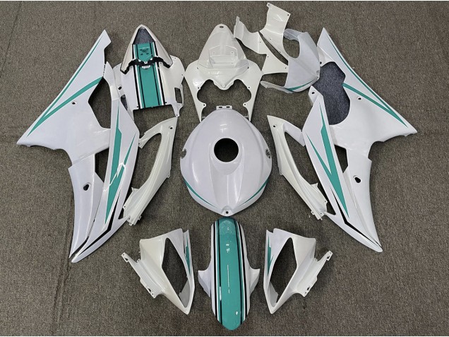 Gloss White and Teal 2008-2016 R6 Motorcycle Fairings Gloss White and Teal 2008-2016 R6 Motorcycle Fairings