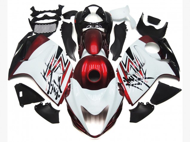 Gloss White with Deep Red Custom 2008-2020 GSXR 1300 Hayabusa Motorcycle Fairings