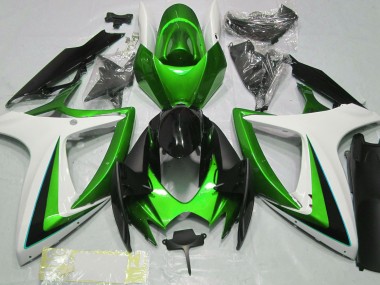 Green & White 2006-2007 GSXR 600-750 Motorcycle Fairings