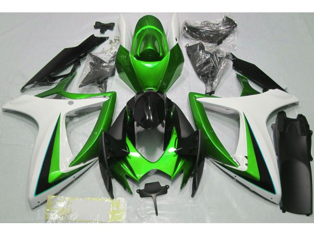 Green & White 2006-2007 GSXR 600-750 Motorcycle Fairings