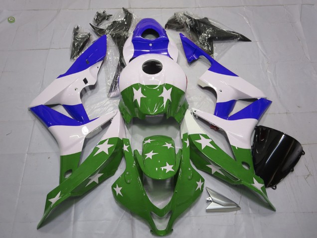 Green and Blue Stars and Stripes 2007-2008 CBR600RR Motorcycle Fairings