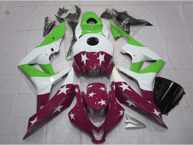 Green and Maroon Stars and Stripes 2007-2008 CBR600RR Motorcycle Fairings
