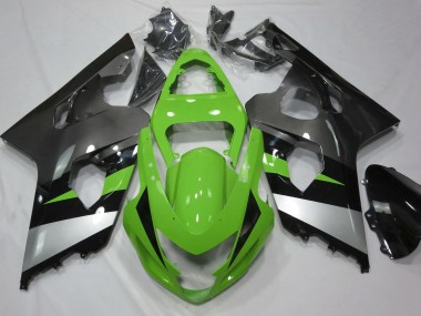 Green and Silver 2004-2005 GSXR 600-750 Motorcycle Fairings