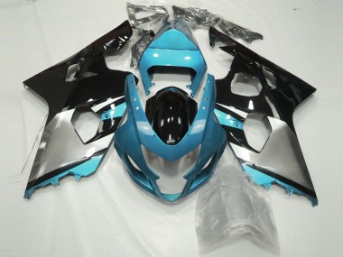 Light Blue Silver and Black 2004-2005 GSXR 600-750 Motorcycle Fairings