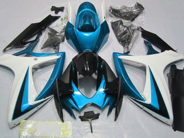 Light Blue & White 2006-2007 GSXR 600-750 Motorcycle Fairings