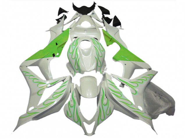 Lime Green Flame on White 2007-2008 CBR600RR Motorcycle Fairings