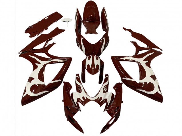 Maroon and White 2006-2007 GSXR 600-750 Motorcycle Fairings