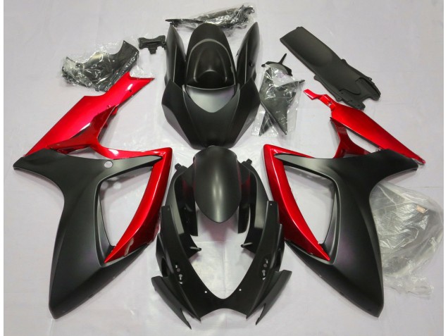 Matte Black & Red 2006-2007 GSXR 600-750 Motorcycle Fairings