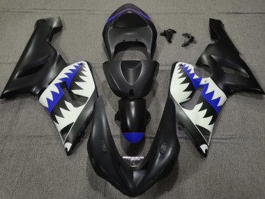 Matte Black and Blue Shark 2005-2006 ZX6R Motorcycle Fairings