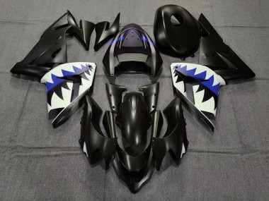Matte Black and Dark Blue Shark 2004-2005 ZX10R Motorcycle Fairings
