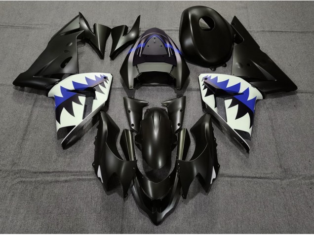 Matte Black and Dark Blue Shark 2004-2005 ZX10R Motorcycle Fairings Matte Black and Dark Blue Shark 2004-2005 ZX10R Motorcycle Fairings