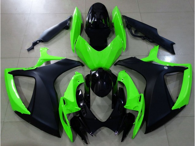 Matte Black and Green 2006-2007 GSXR 600-750 Motorcycle Fairings