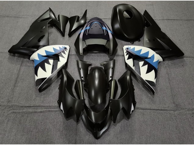 Matte Black and Light Blue Shark 2004-2005 ZX10R Motorcycle Fairings Matte Black and Light Blue Shark 2004-2005 ZX10R Motorcycle Fairings