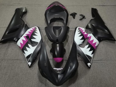Matte Black and Pink Shark 2005-2006 ZX6R Motorcycle Fairings