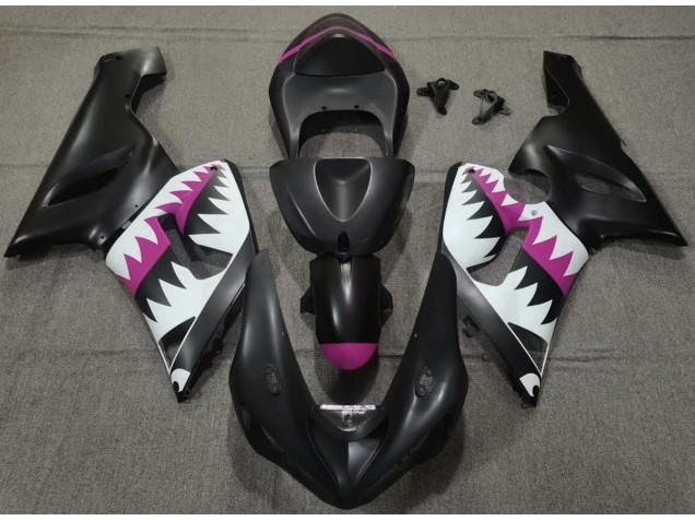 Matte Black and Pink Shark 2005-2006 ZX6R Motorcycle Fairings