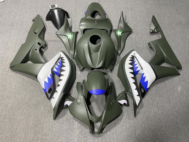 Matte Green & Blue Shark 2007-2008 CBR600RR Motorcycle Fairings