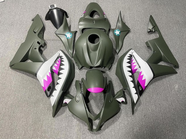 Matte Green & Pink Shark 2007-2008 CBR600RR Motorcycle Fairings