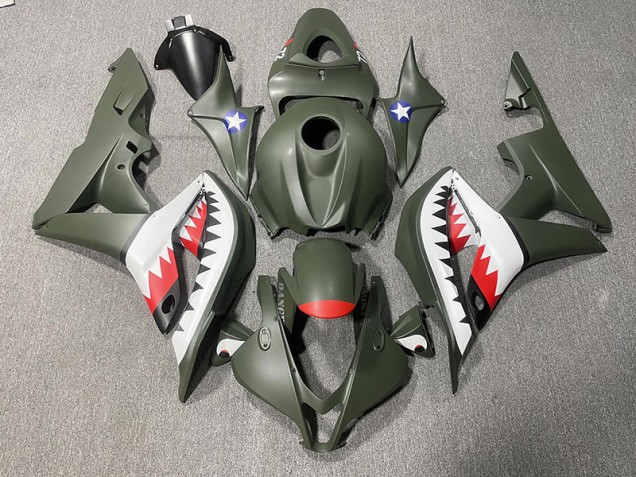 Matte Green & Red Shark 2007-2008 CBR600RR Motorcycle Fairings