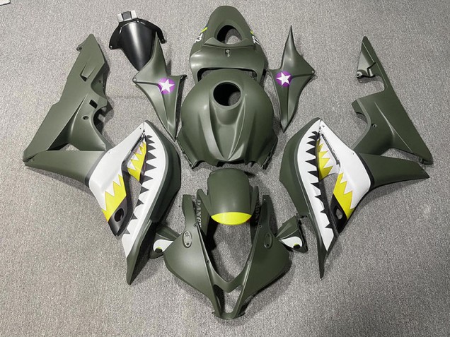 Matte Green & Yellow Shark 2007-2008 CBR600RR Motorcycle Fairings