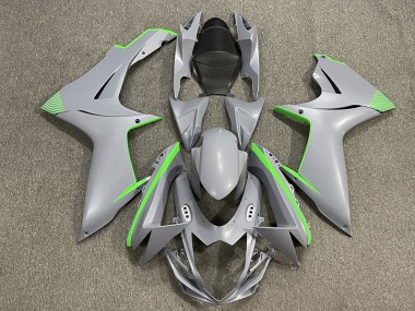 Matte Nardo Grey & Green Accents 2011-2024 GSXR 600-750 Motorcycle Fairings