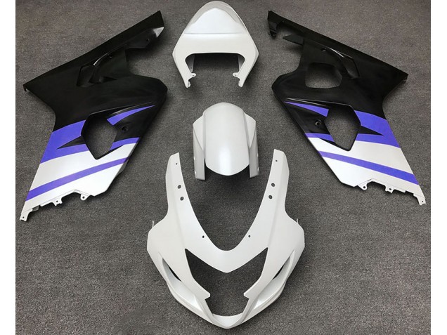 Matte White & Blue 2004-2005 GSXR 600-750 Motorcycle Fairings