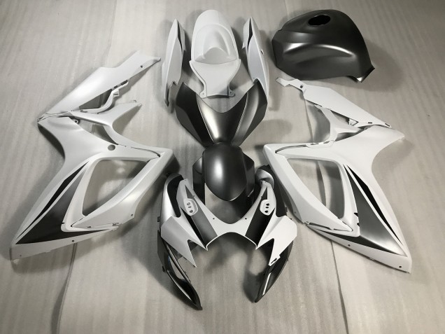 Matte White and Grey 2006-2007 GSXR 600-750 Motorcycle Fairings