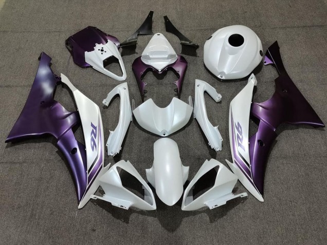 Matte White and Purple 2008-2016 R6 Motorcycle Fairings