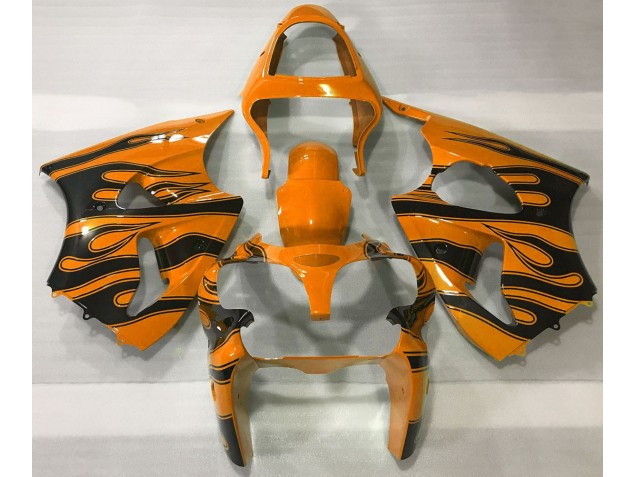 Orange & Black Flame 2000-2002 ZX6R Motorcycle Fairings
