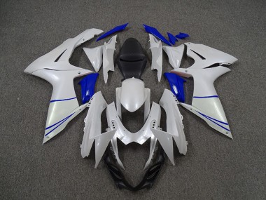 Pearl White and Dark Blue 2011-2024 GSXR 600-750 Motorcycle Fairings