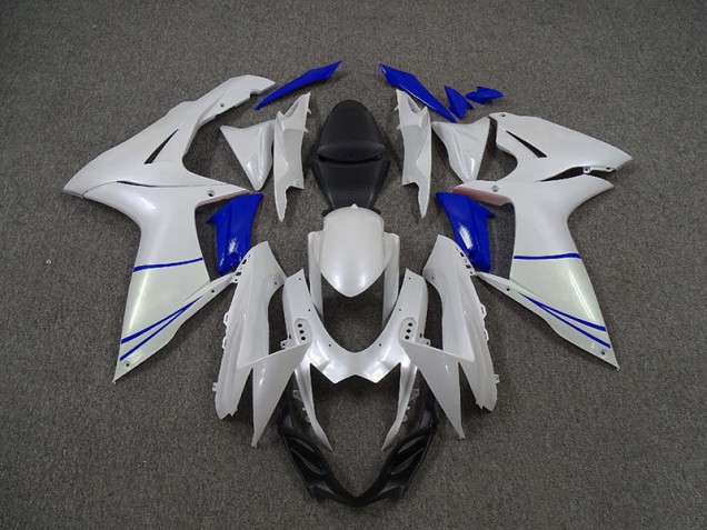 Pearl White and Dark Blue 2011-2024 GSXR 600-750 Motorcycle Fairings