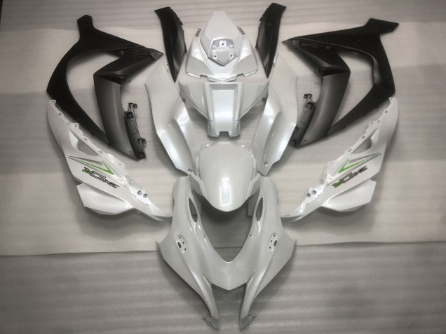 Pearl White and Green 2016-2019 ZX10R Motorcycle Fairings