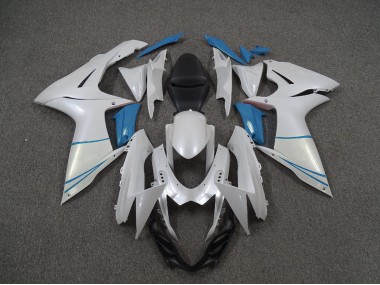 Pearl White and Light Blue 2011-2024 GSXR 600-750 Motorcycle Fairings