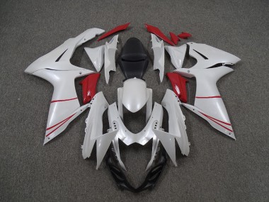 Pearl White and Red 2011-2024 GSXR 600-750 Motorcycle Fairings
