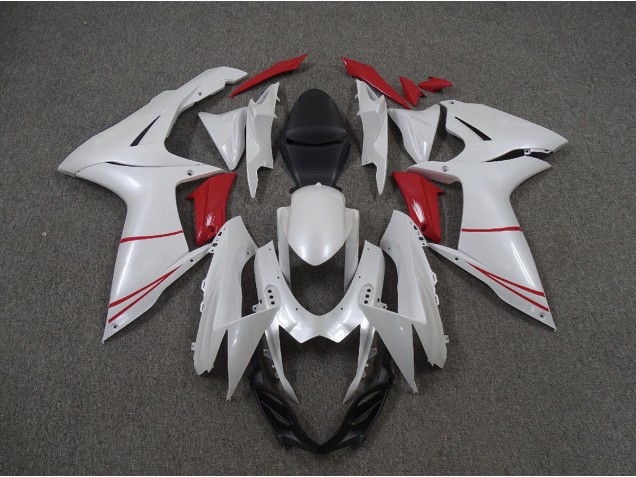 Pearl White and Red 2011-2024 GSXR 600-750 Motorcycle Fairings