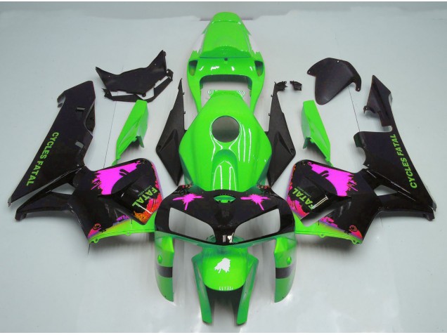Pink Splatter on Green 2005-2006 CBR600RR Motorcycle Fairings