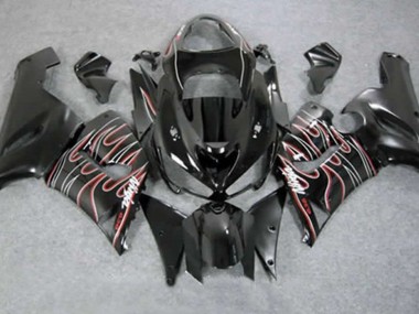 Red Black Flame 2005-2006 ZX6R Motorcycle Fairings