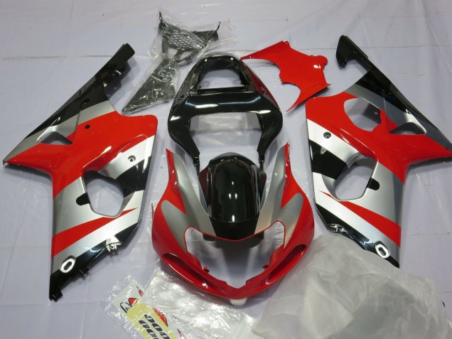 Red Silver and Black 2000-2002 GSXR 1000 Motorcycle Fairings