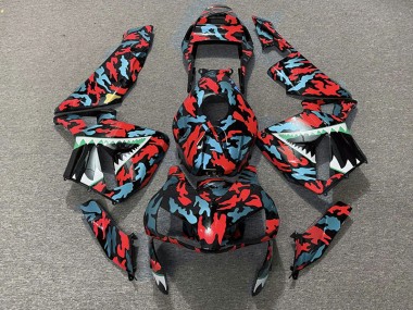 Red and Blue Camo 2003-2004 CBR600RR Motorcycle Fairings