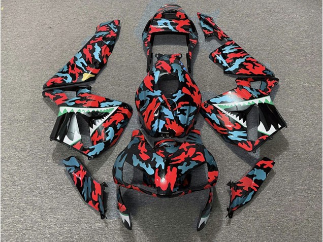 Red and Blue Camo 2003-2004 CBR600RR Motorcycle Fairings