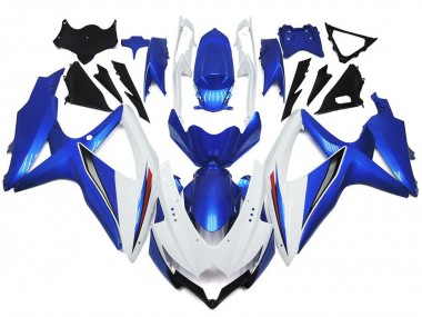 Shining Gloss White With Silver and blue 2008-2010 GSXR 600-750 Motorcycle Fairings