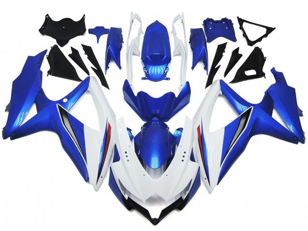 Shining Gloss White With Silver and blue 2008-2010 GSXR 600-750 Motorcycle Fairings