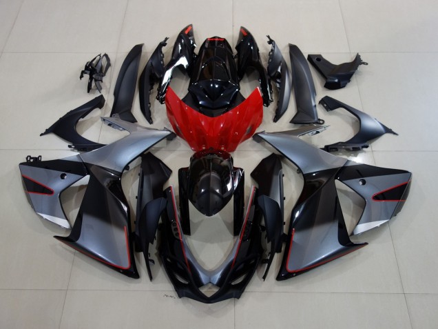 Shiny Grey / Black with Red 2011-2024 GSXR 600-750 Motorcycle Fairings