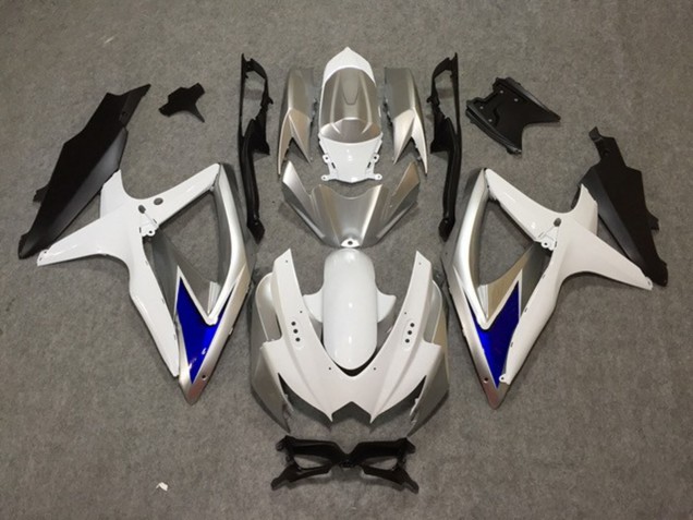 Silver White Blue 2008-2010 GSXR 600-750 Motorcycle Fairings