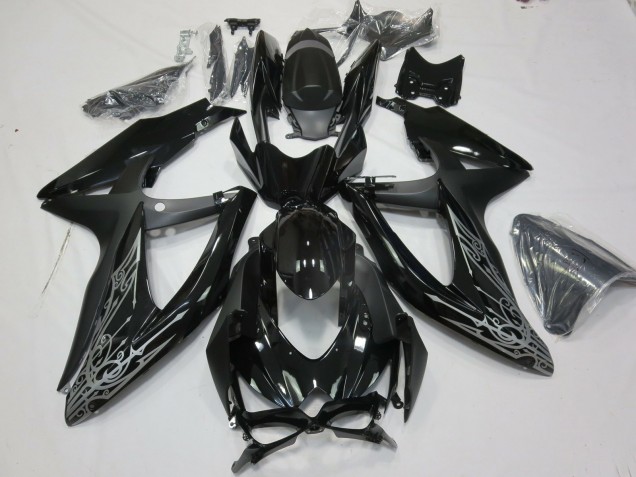 Silver and Black 2008-2010 GSXR 600-750 Motorcycle Fairings