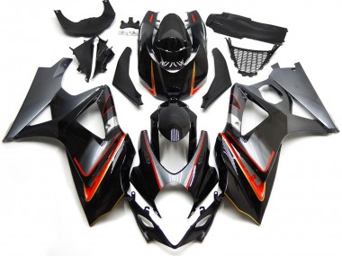 Silver and Black with Red 2007-2008 GSXR 1000 Motorcycle Fairings