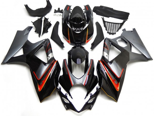 Silver and Black with Red 2007-2008 GSXR 1000 Motorcycle Fairings