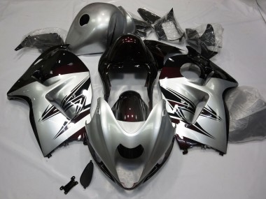 Silver and Dark Red 1997-2007 GSXR 1300 Hayabusa Motorcycle Fairings