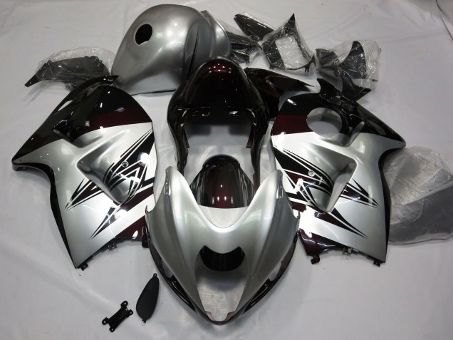 Silver and Dark Red 1997-2007 GSXR 1300 Hayabusa Motorcycle Fairings