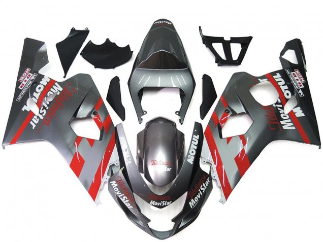 Silver and Red MoviStar 2004-2005 GSXR 600-750 Motorcycle Fairings